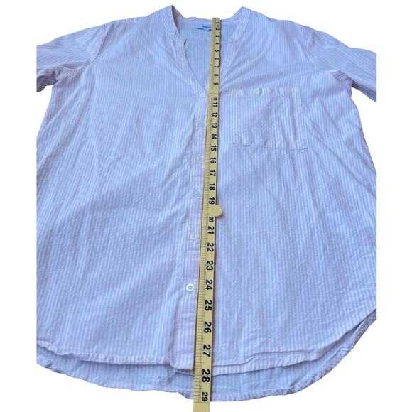 Kensie Jeans Striped Button Front Cotton Blouse with Tie Sleeves – Size Large - Picture 5 of 8